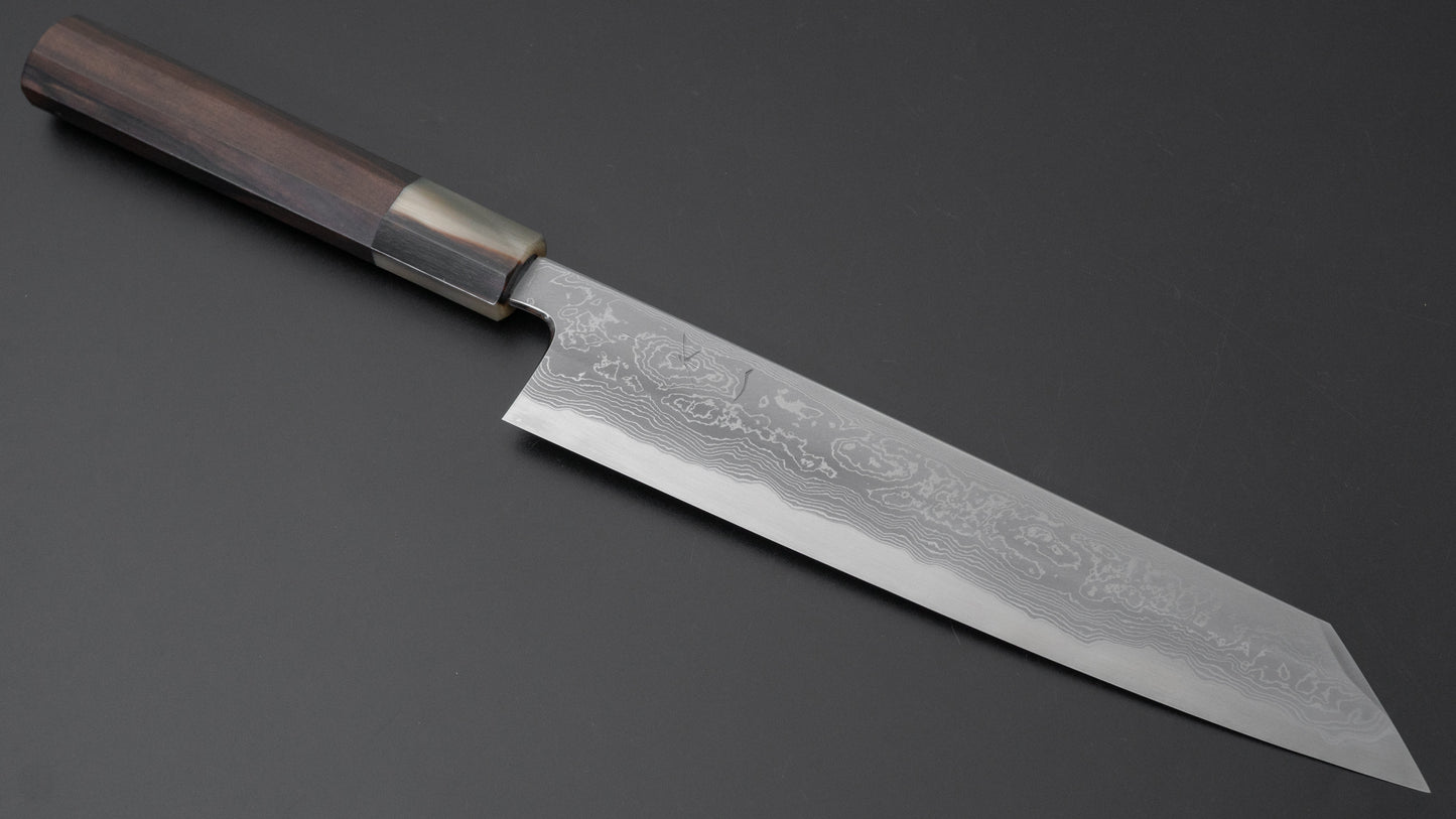 Hitohira Tanaka Kyuzo Blue #1 Damascus Kiritsuke Gyuto 240mm Taihei Makassar Ebony Handle - HITOHIRA