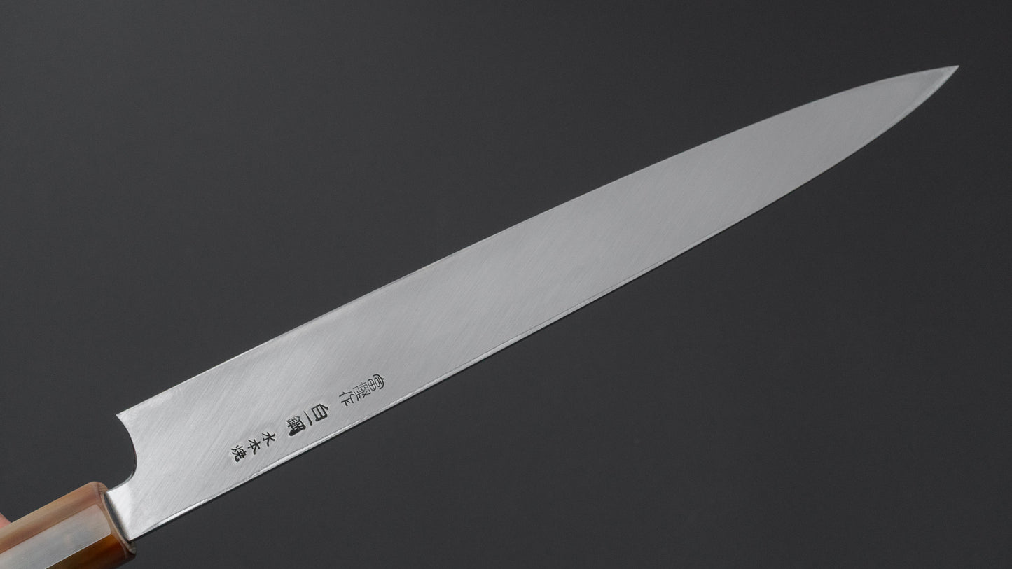 ひとひら 富樫 白一鋼 三本杉 水本焼 柳刃 270mm 太平縞黒檀柄