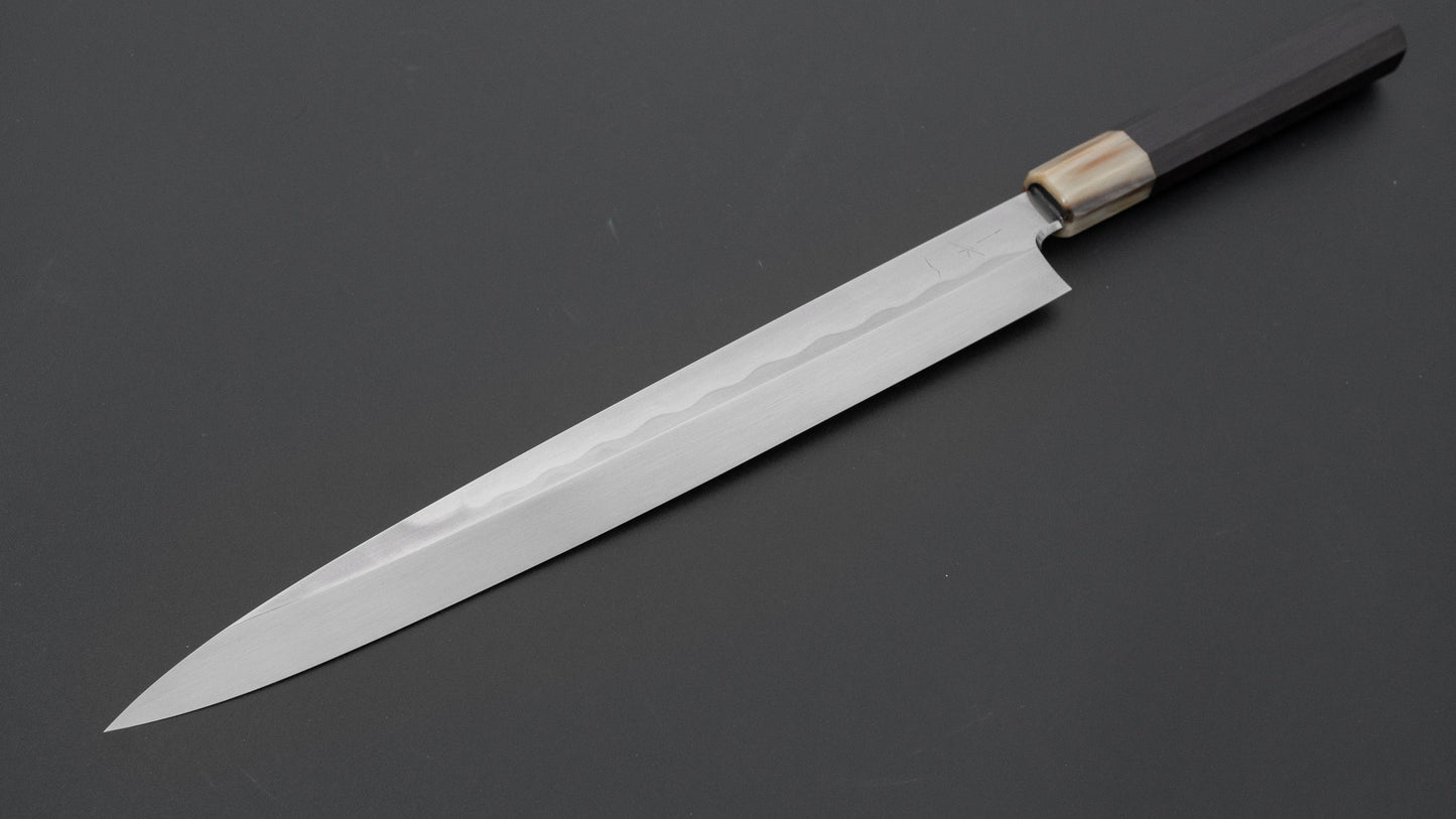ひとひら 富樫 白一鋼 湾れ紋 水本焼 左用 柳刃 300mm 黒檀柄