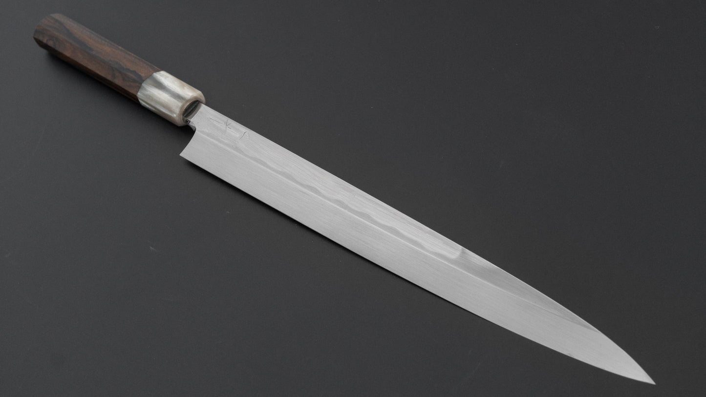 ひとひら 富樫 白一鋼 湾れ紋 水本焼 柳刃 300mm 暹羅柿柄 (両鏡面)