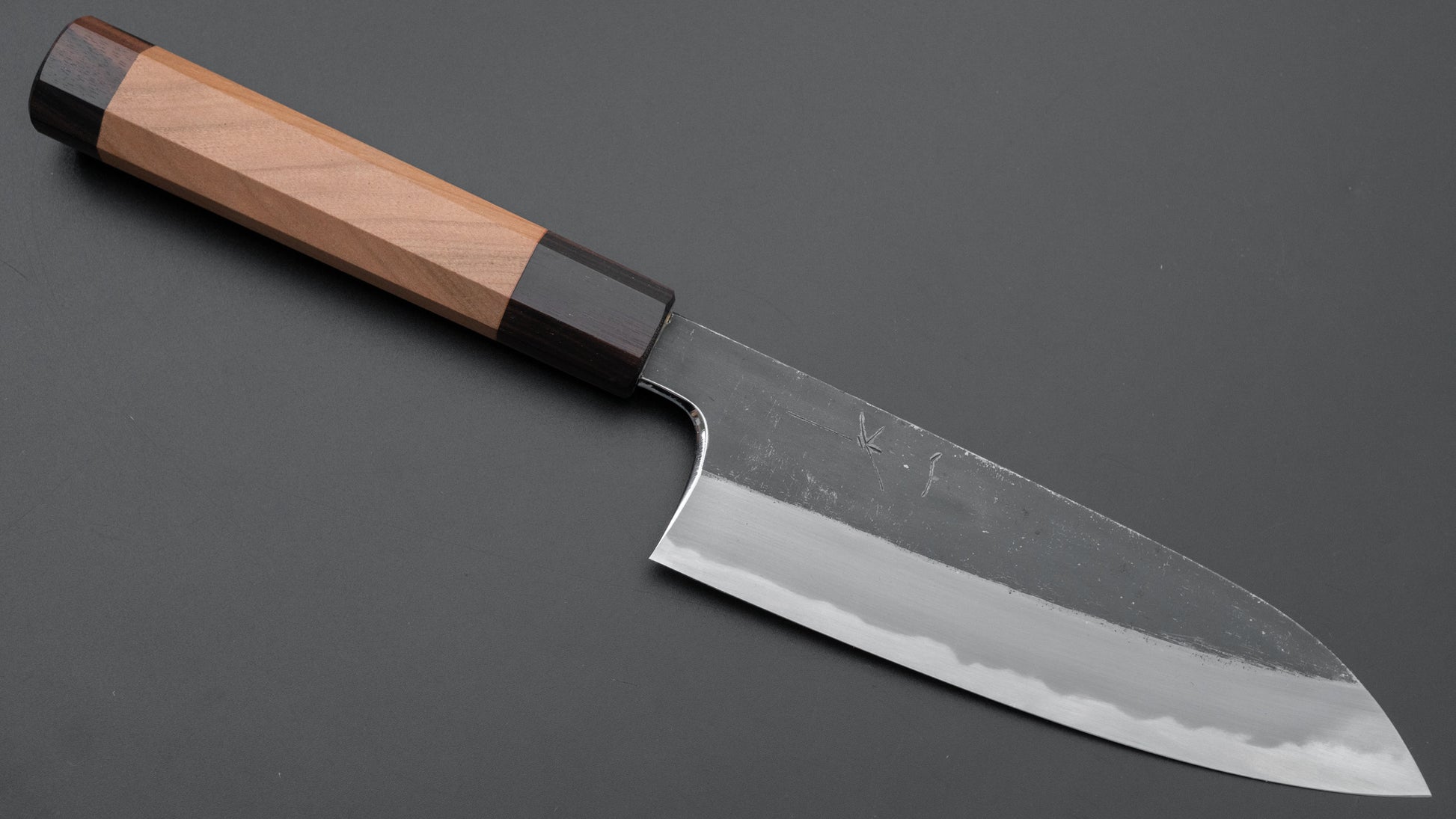 Hitohira Togashi Blue #2 Kurouchi Santoku Cherry Wood Handle (Ebony End) - HITOHIRA