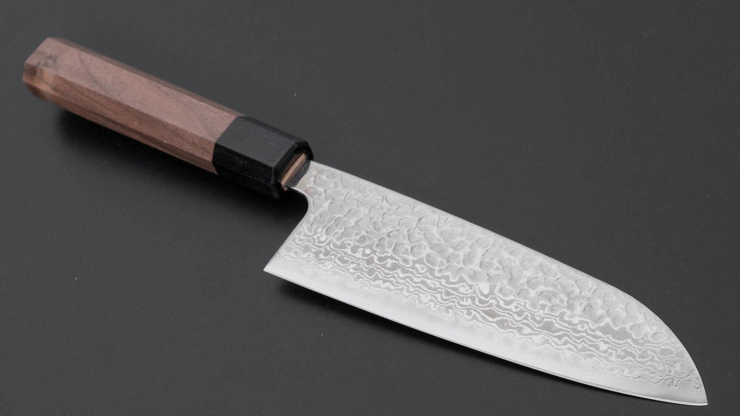 Hitohira Futana S3 Tsuchime Damascus Santoku 170mm Walnut Handle