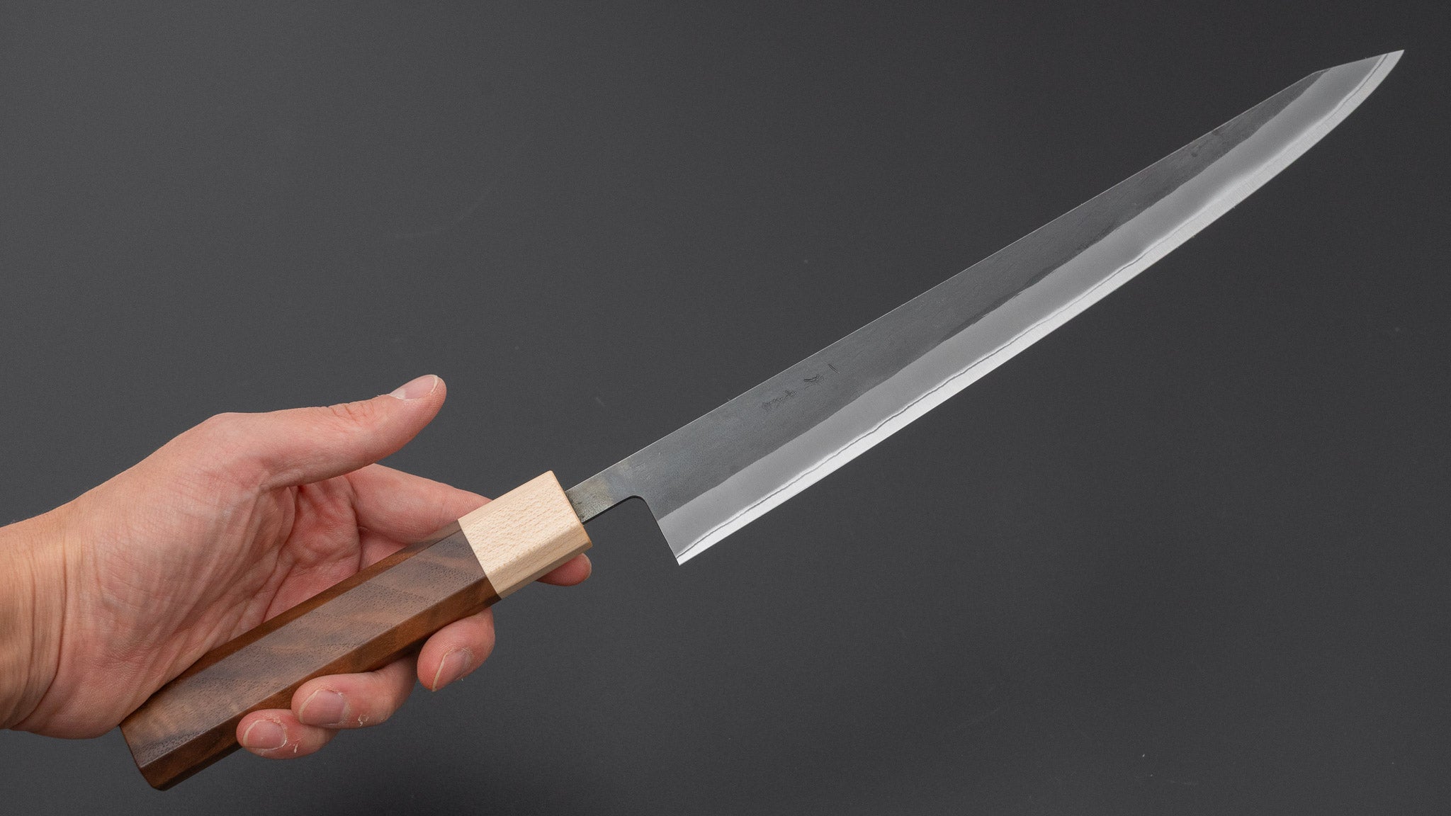Hitohira TD Blue #2 Stainless Clad Kurouchi Sujihiki 270mm Walnut