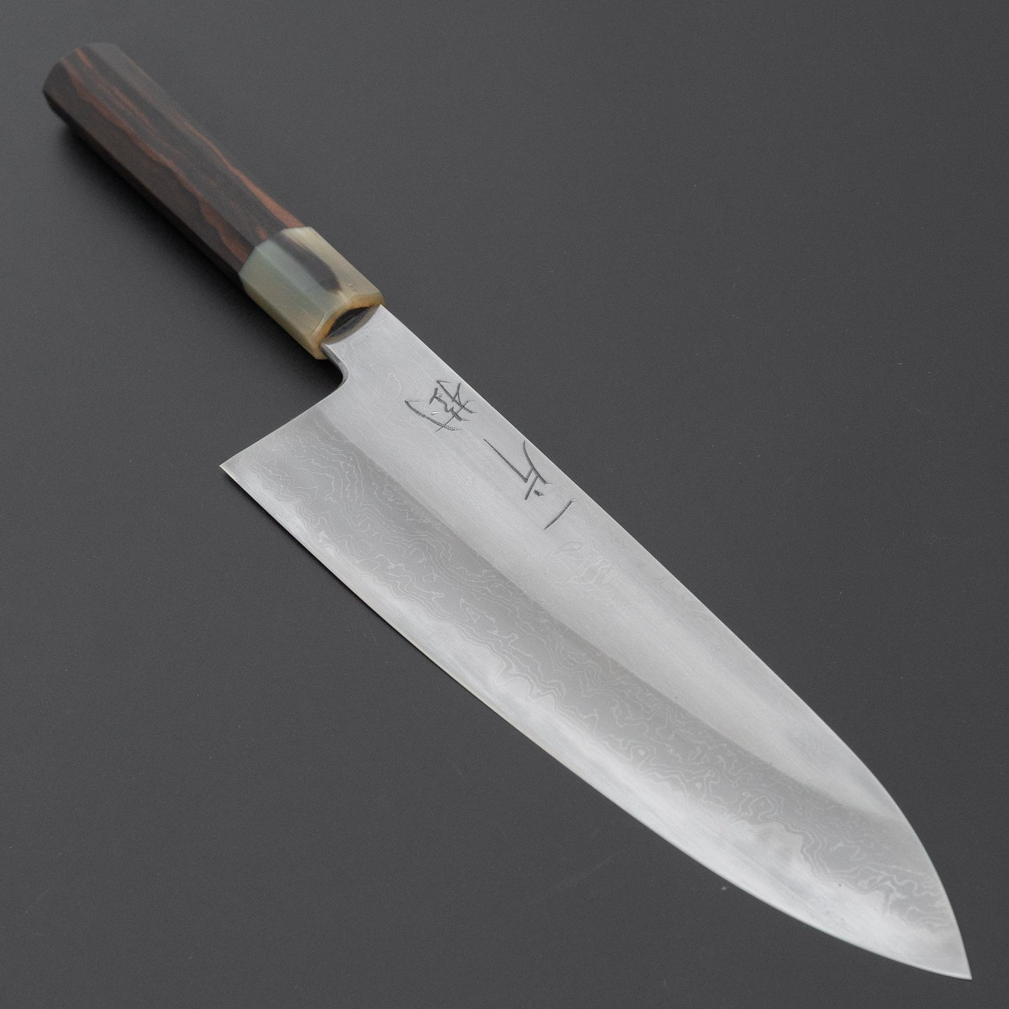 Hitohira Tokuuchi Tanaka Naoki White #1 Damascus Gyuto 240mm Taihei Makassar Ebony Handle