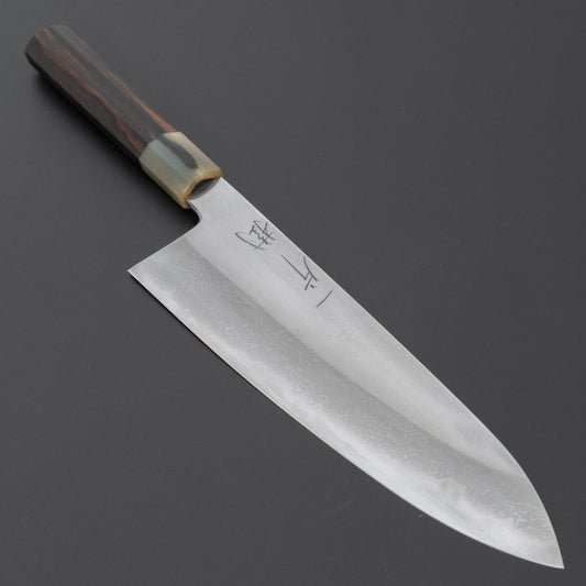 Hitohira Tokuuchi Tanaka Naoki White #1 Damascus Gyuto 240mm Taihei Makassar Ebony Handle