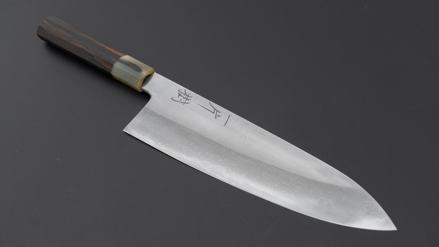 Hitohira Tokuuchi Tanaka Naoki White #1 Damascus Gyuto 240mm Taihei Makassar Ebony Handle