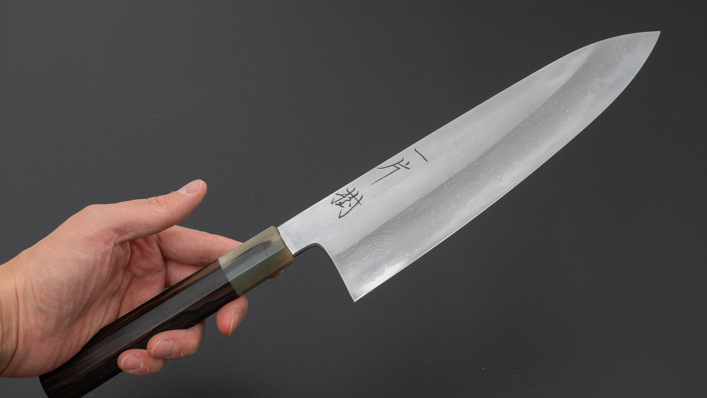 Hitohira Tokuuchi Tanaka Naoki White #1 Damascus Gyuto 240mm Taihei Makassar Ebony Handle