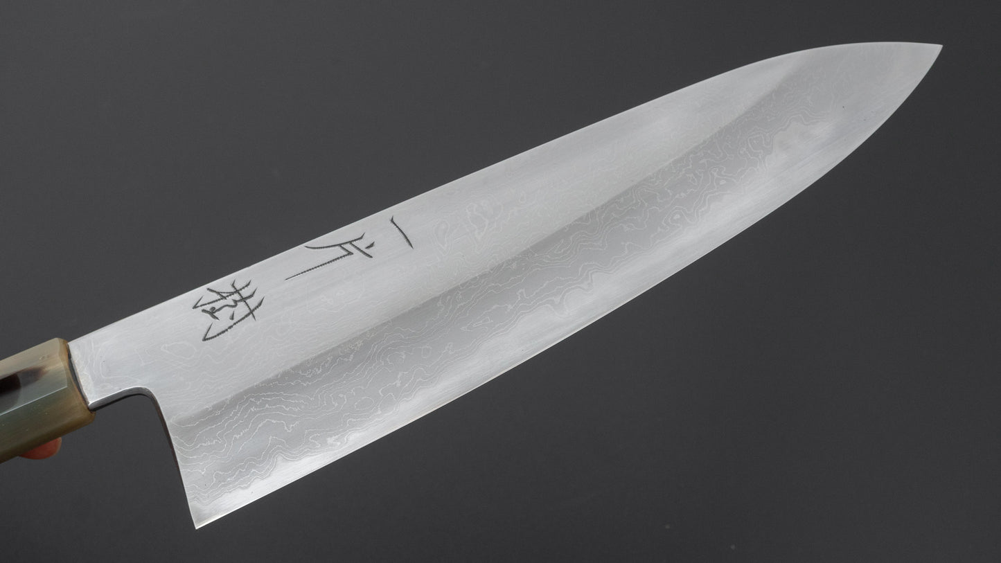 Hitohira Tokuuchi Tanaka Naoki White #1 Damascus Gyuto 240mm Taihei Makassar Ebony Handle