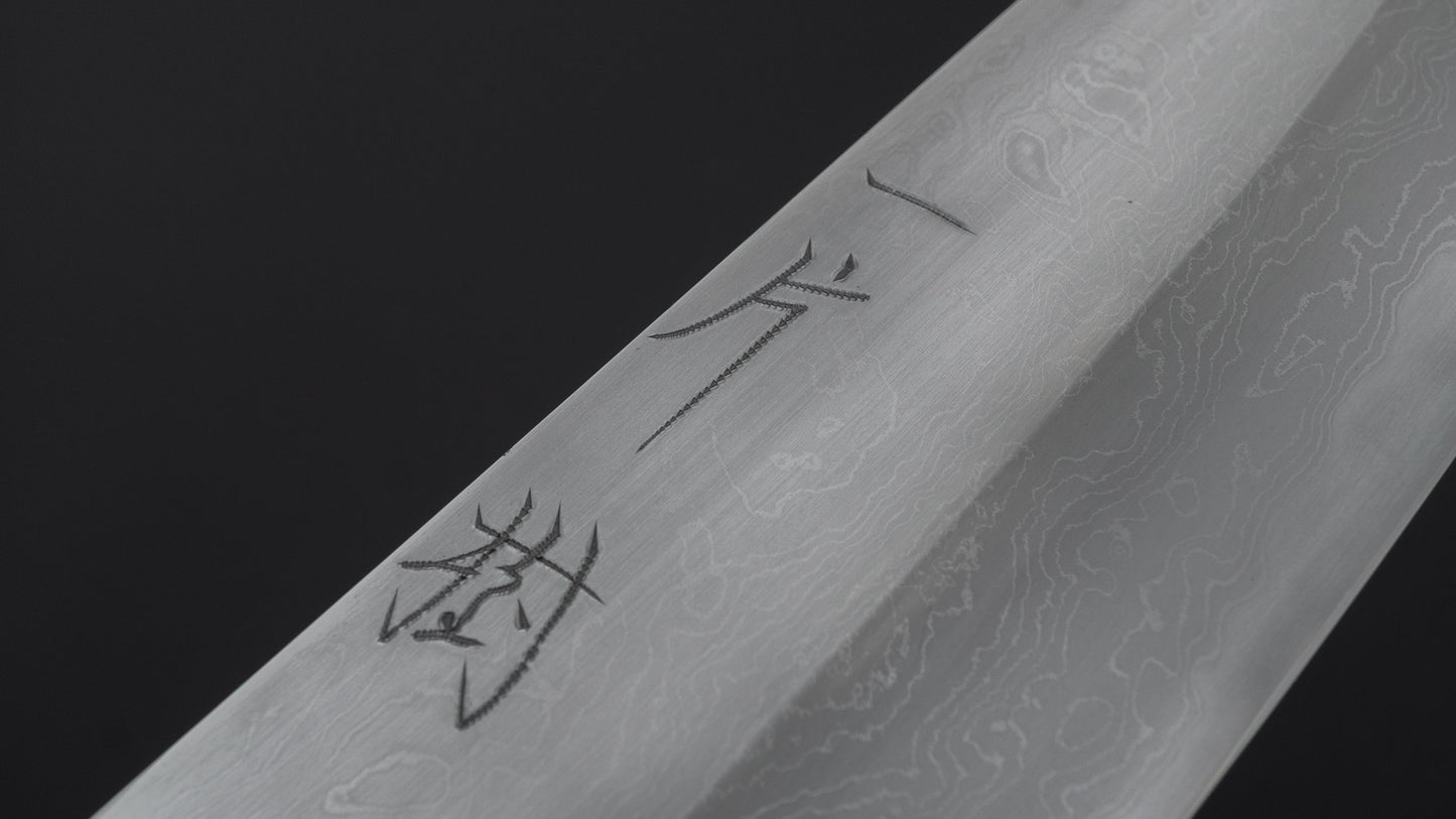 Hitohira Tokuuchi Tanaka Naoki White #1 Damascus Gyuto 240mm Taihei Makassar Ebony Handle
