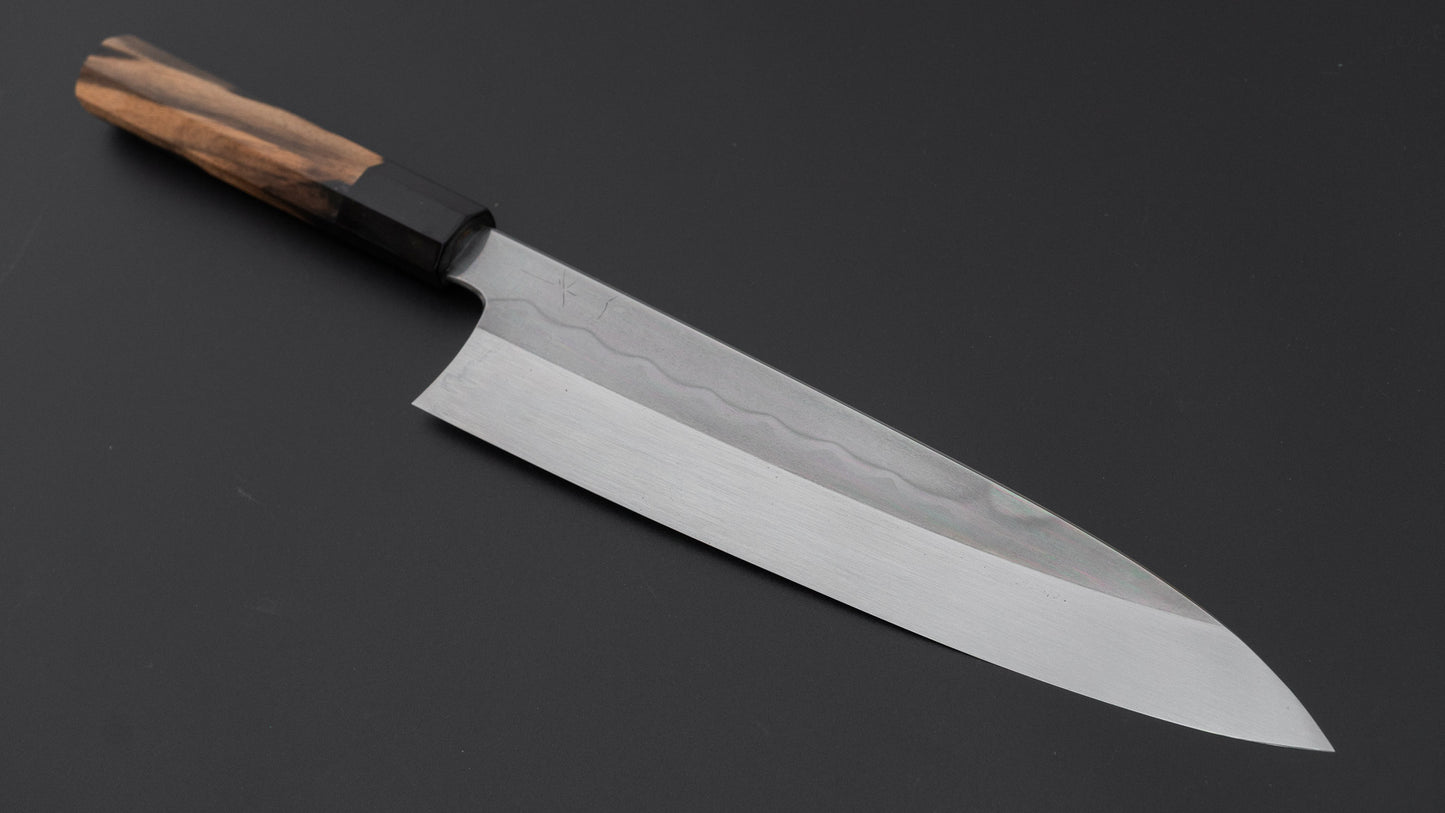 Hitohira Togashi Blue #1 Notaremon Mizu Honyaki Gyuto 240mm Kurokaki Persimmon Handle (#177 Saya)