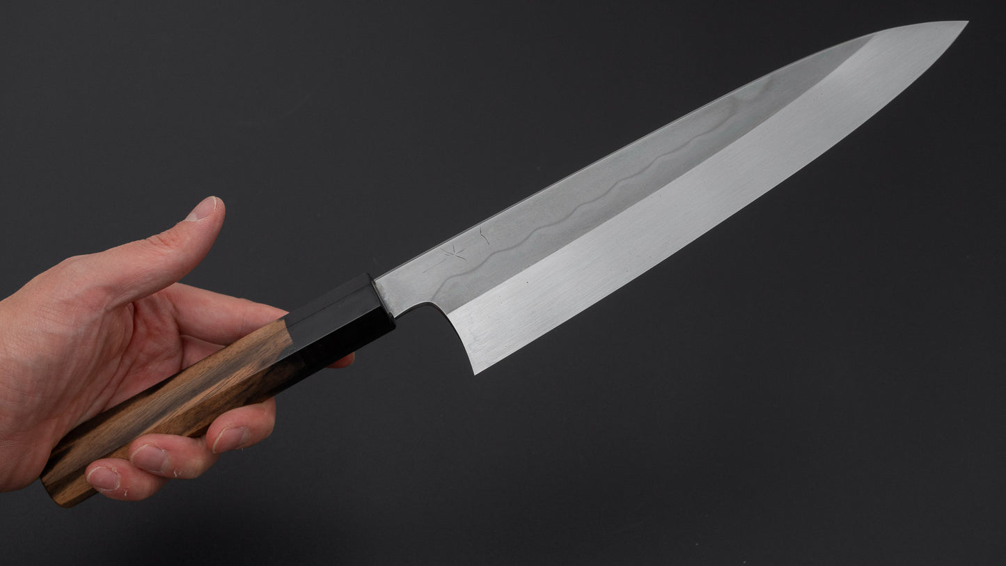 Hitohira Togashi Blue #1 Notaremon Mizu Honyaki Gyuto 240mm Kurokaki Persimmon Handle (#177 Saya)