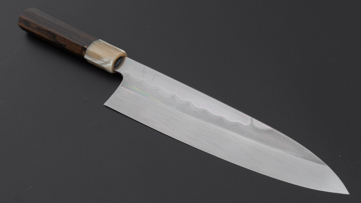 Hitohira Togashi White #1 Notaremon Mizu Honyaki Gyuto 240mm Ziricote Handle (#178/ Saya)