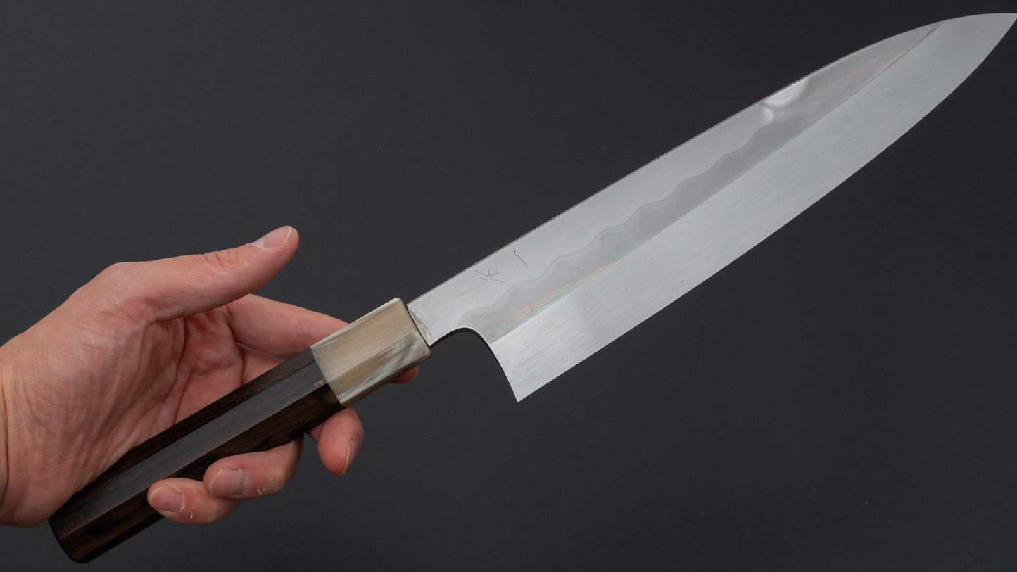 Hitohira Togashi White #1 Notaremon Mizu Honyaki Gyuto 240mm Ziricote Handle (#178/ Saya)