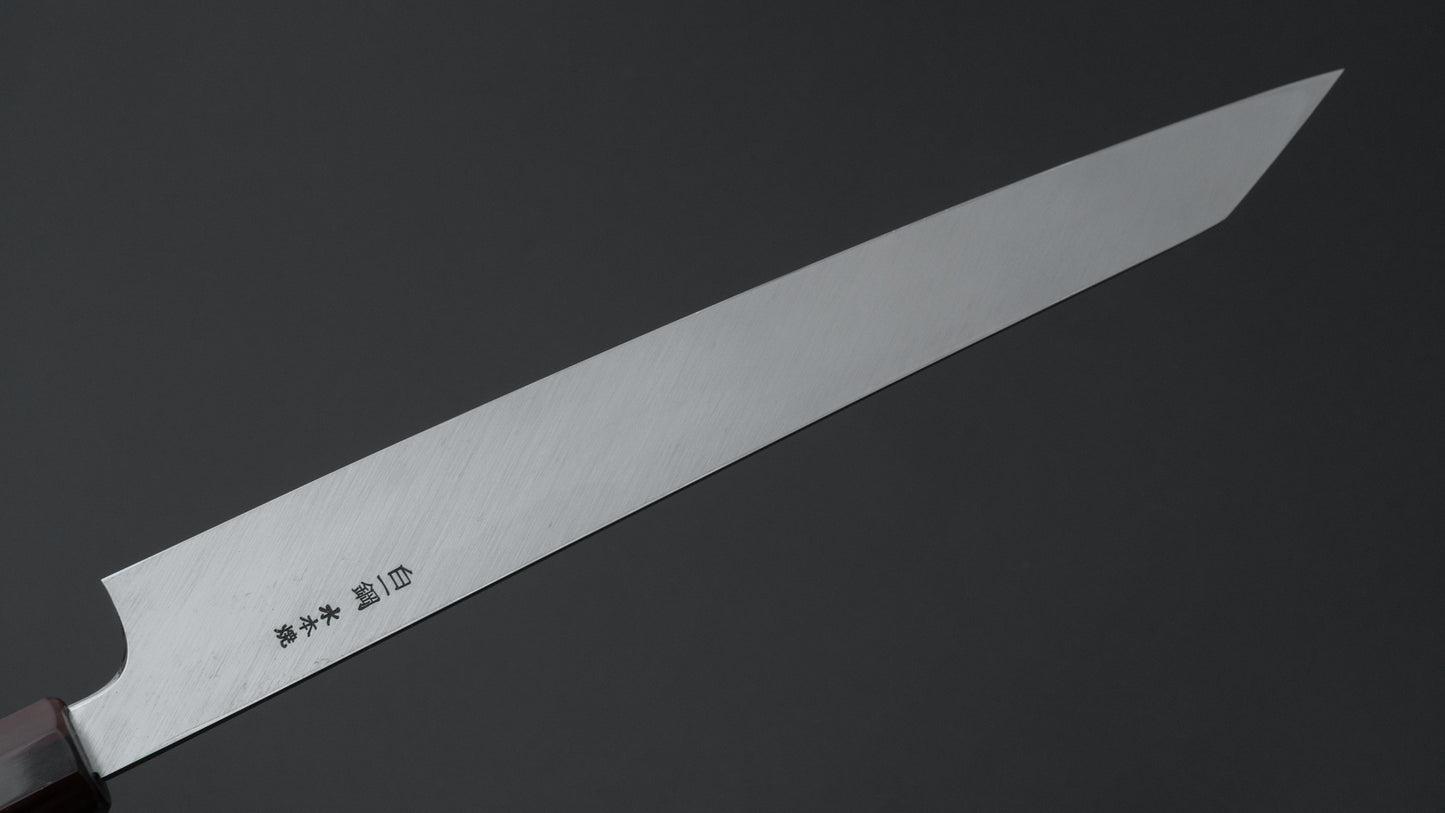 Hitohira Togashi White #1 Sanbonsugi Mizu Honyaki Kiritsuke Yanagiba 300mm Taihei Makassar Ebony Handle (Type T/ Saya)
