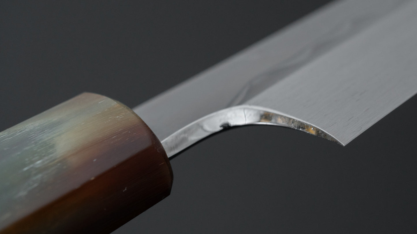 Hitohira Togashi White #1 Sanbonsugi Mizu Honyaki Kiritsuke Yanagiba 300mm Taihei Makassar Ebony Handle (Type T/ Saya)
