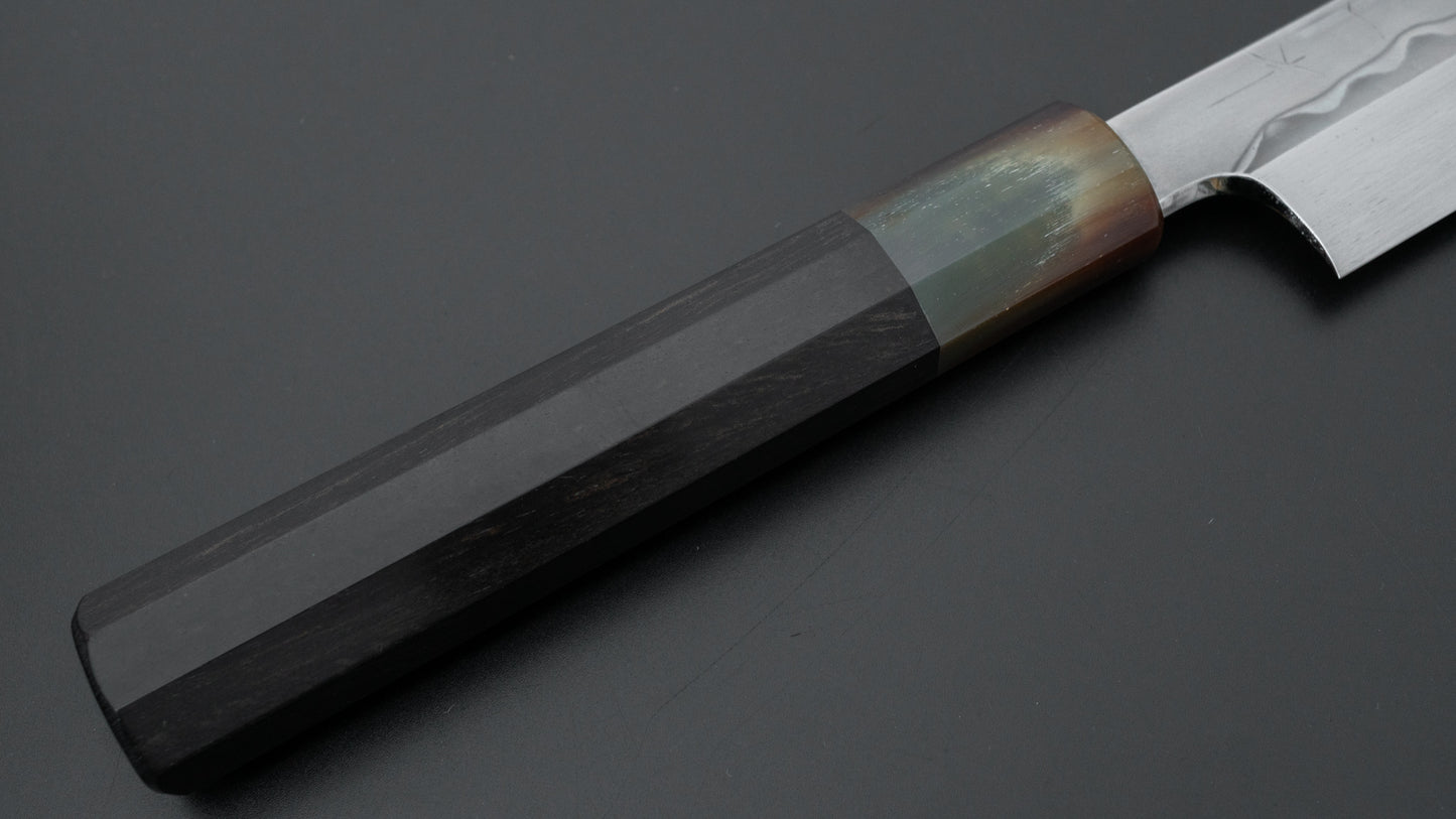 Hitohira Togashi White #1 Sanbonsugi Mizu Honyaki Kiritsuke Yanagiba 300mm Taihei Makassar Ebony Handle (Type T/ Saya)