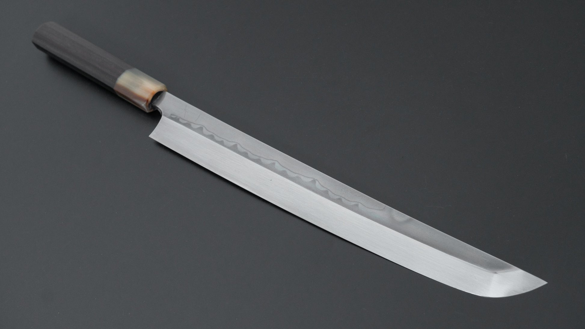 Hitohira Togashi White #1 Sanbonsugi Mizu Honyaki Yanagi Sakimaru 300mm Taihei Makassar Ebony Handle (Saya)