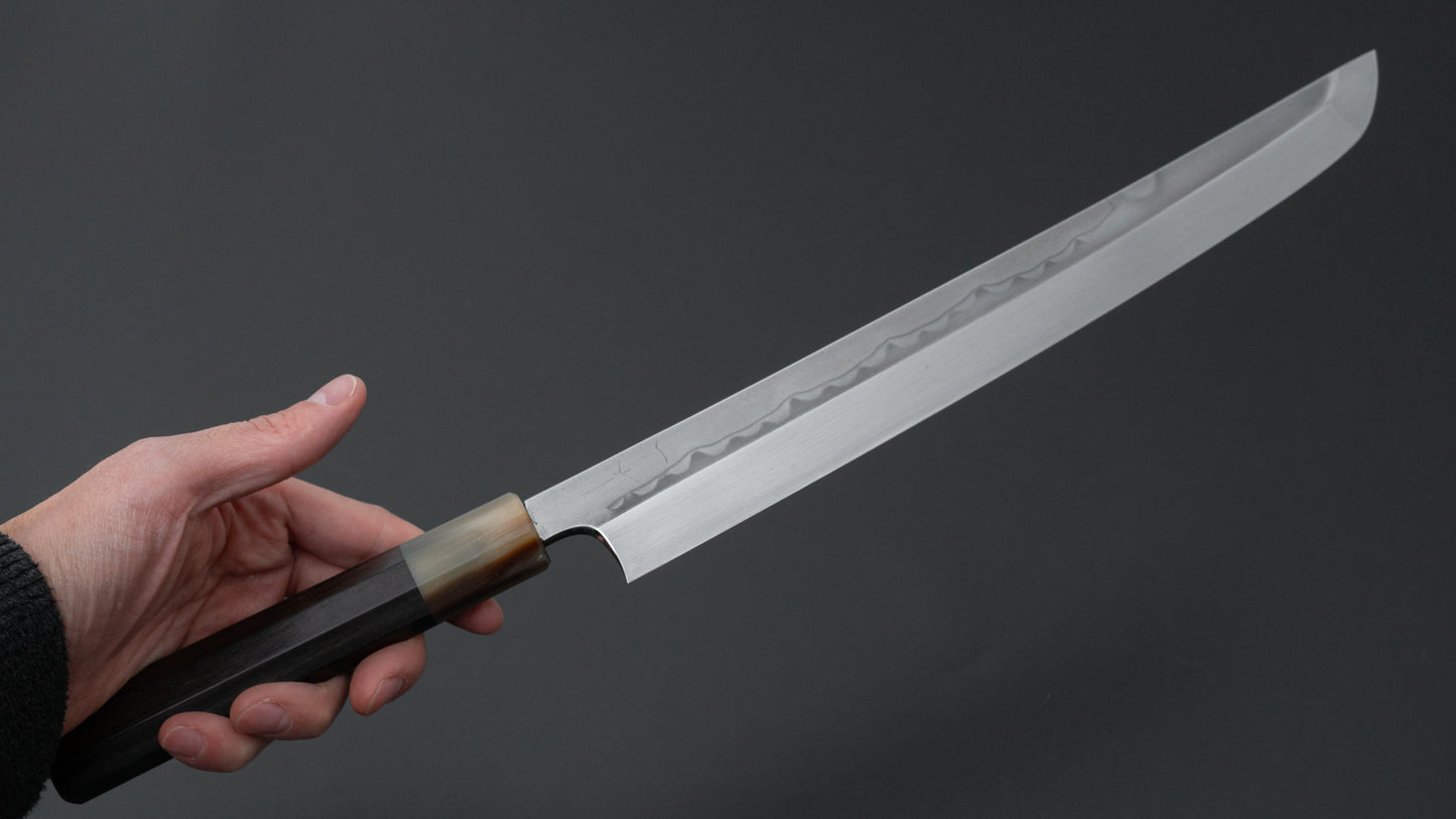 Hitohira Togashi White #1 Sanbonsugi Mizu Honyaki Yanagi Sakimaru 300mm Taihei Makassar Ebony Handle (Saya)