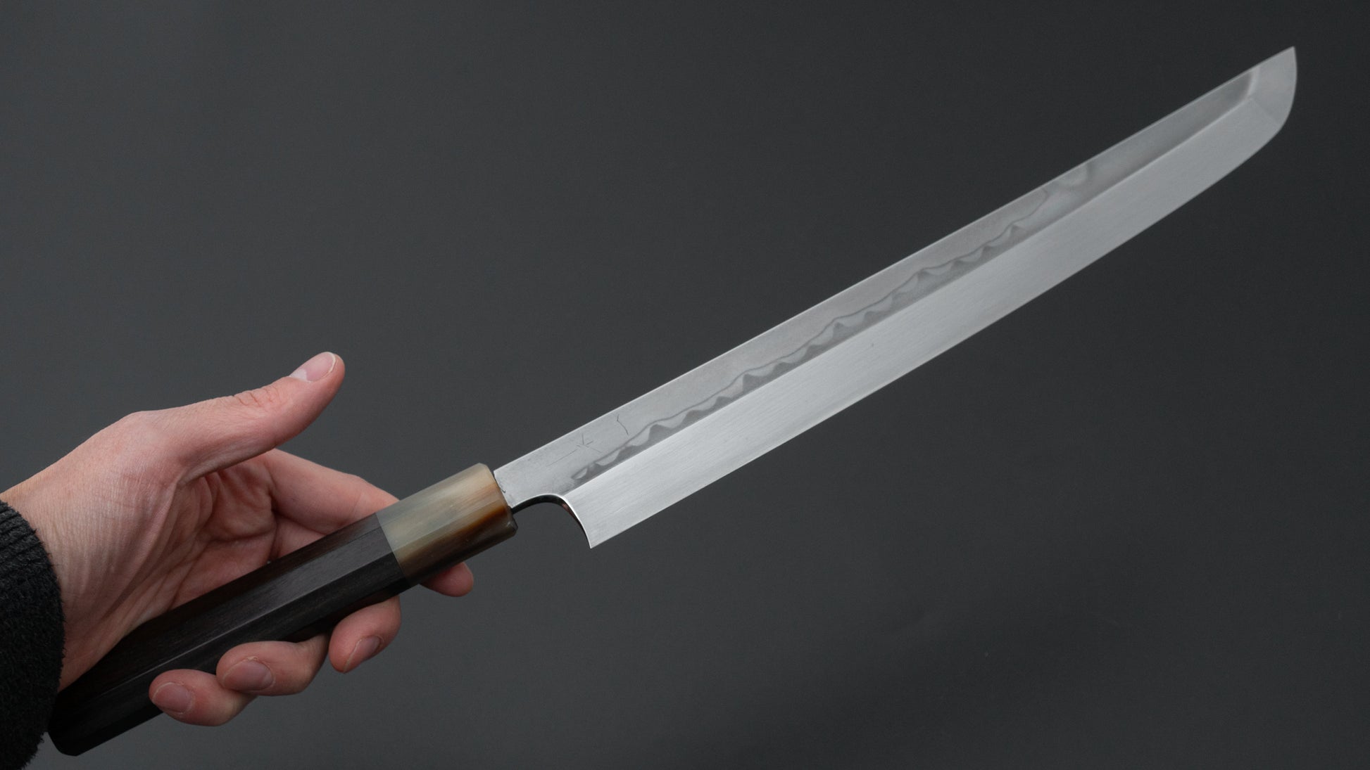 Hitohira Togashi White #1 Sanbonsugi Mizu Honyaki Yanagi Sakimaru 300mm Taihei Makassar Ebony Handle (Saya)