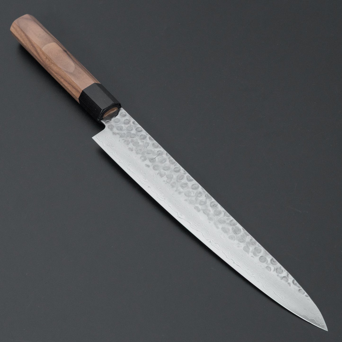 Hitohira HG Tsuchime Damascus Sujihiki 240mm Walnut Handle