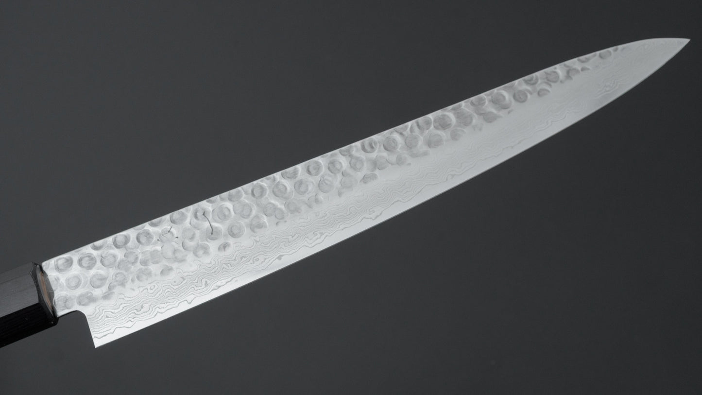 Hitohira HG Tsuchime Damascus Sujihiki 240mm Walnut Handle