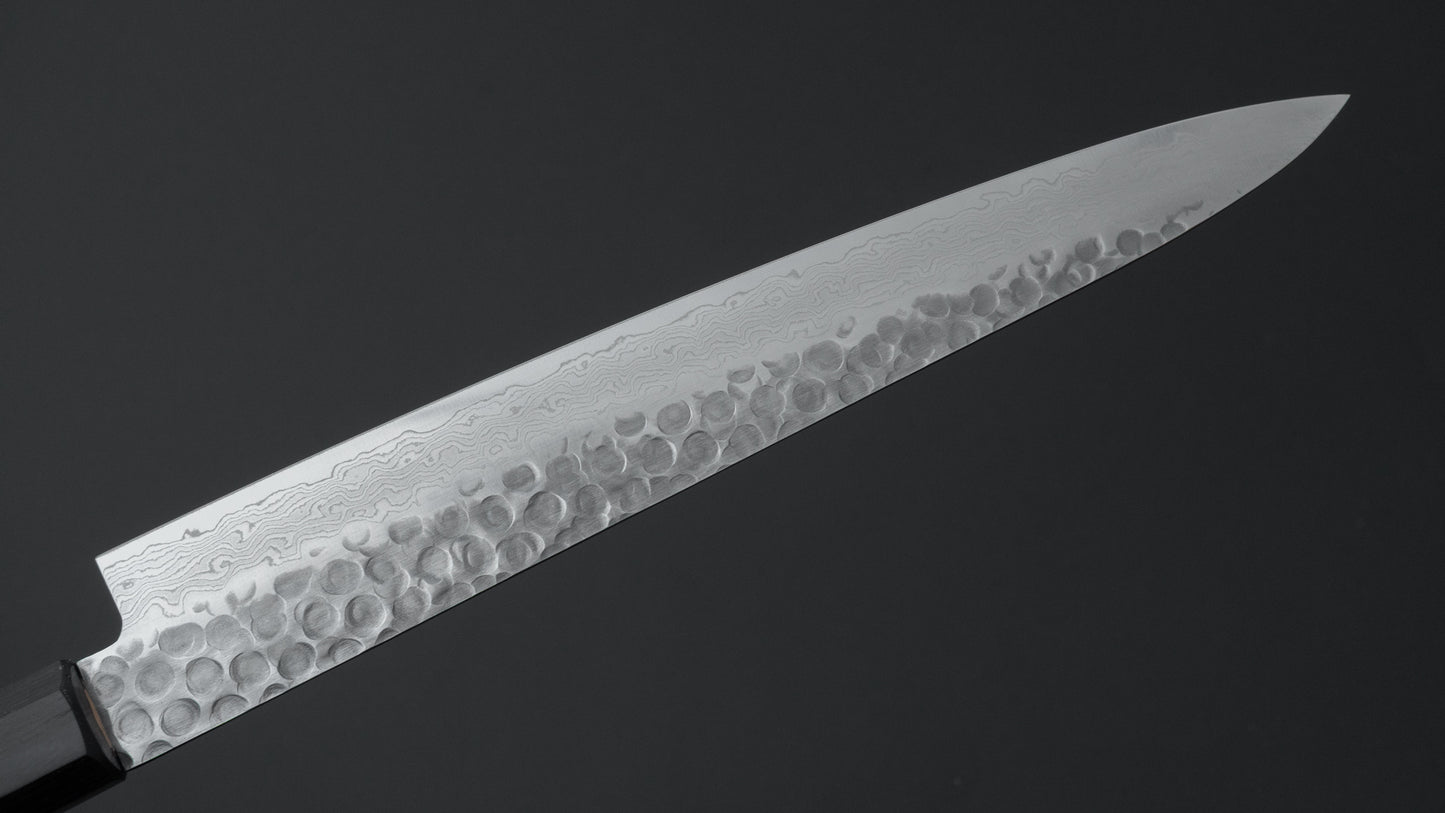 Hitohira HG Tsuchime Damascus Sujihiki 240mm Walnut Handle