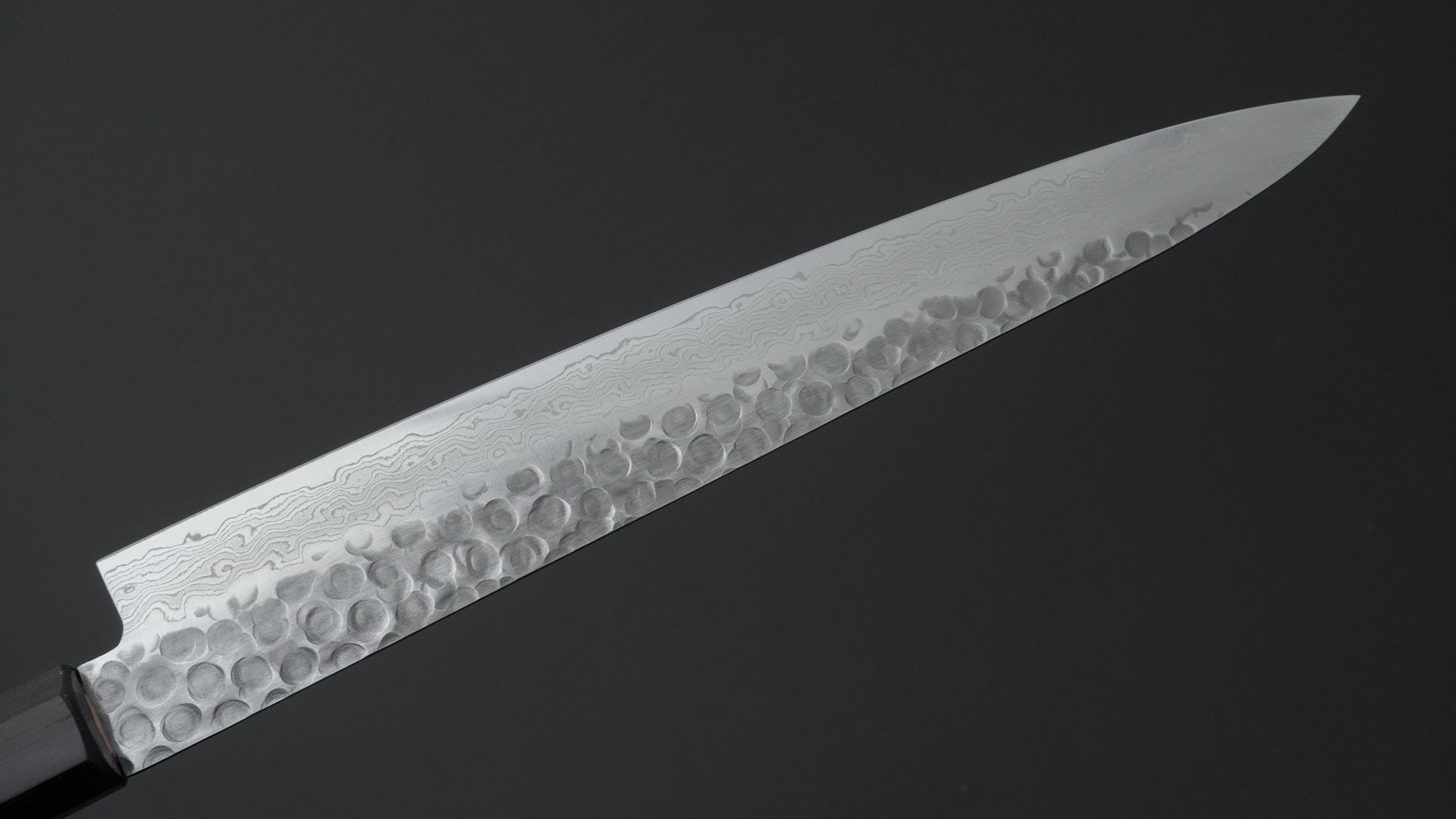 Hitohira HG Tsuchime Damascus Sujihiki 240mm Walnut Handle