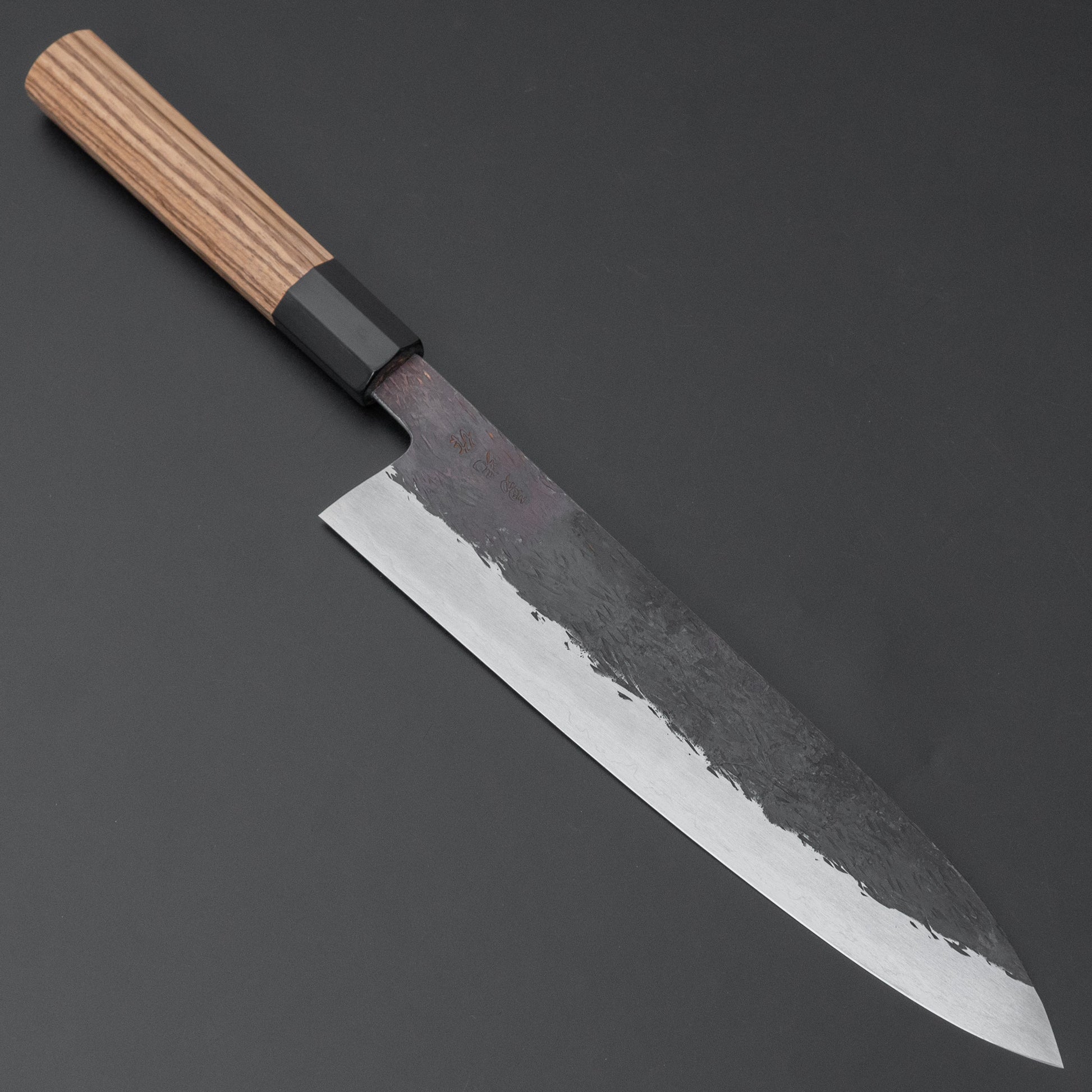 Isamitsu Blue Super Stainless Clad Kurouchi Gyuto 240mm Taihei Zebrawood Handle - HITOHIRA