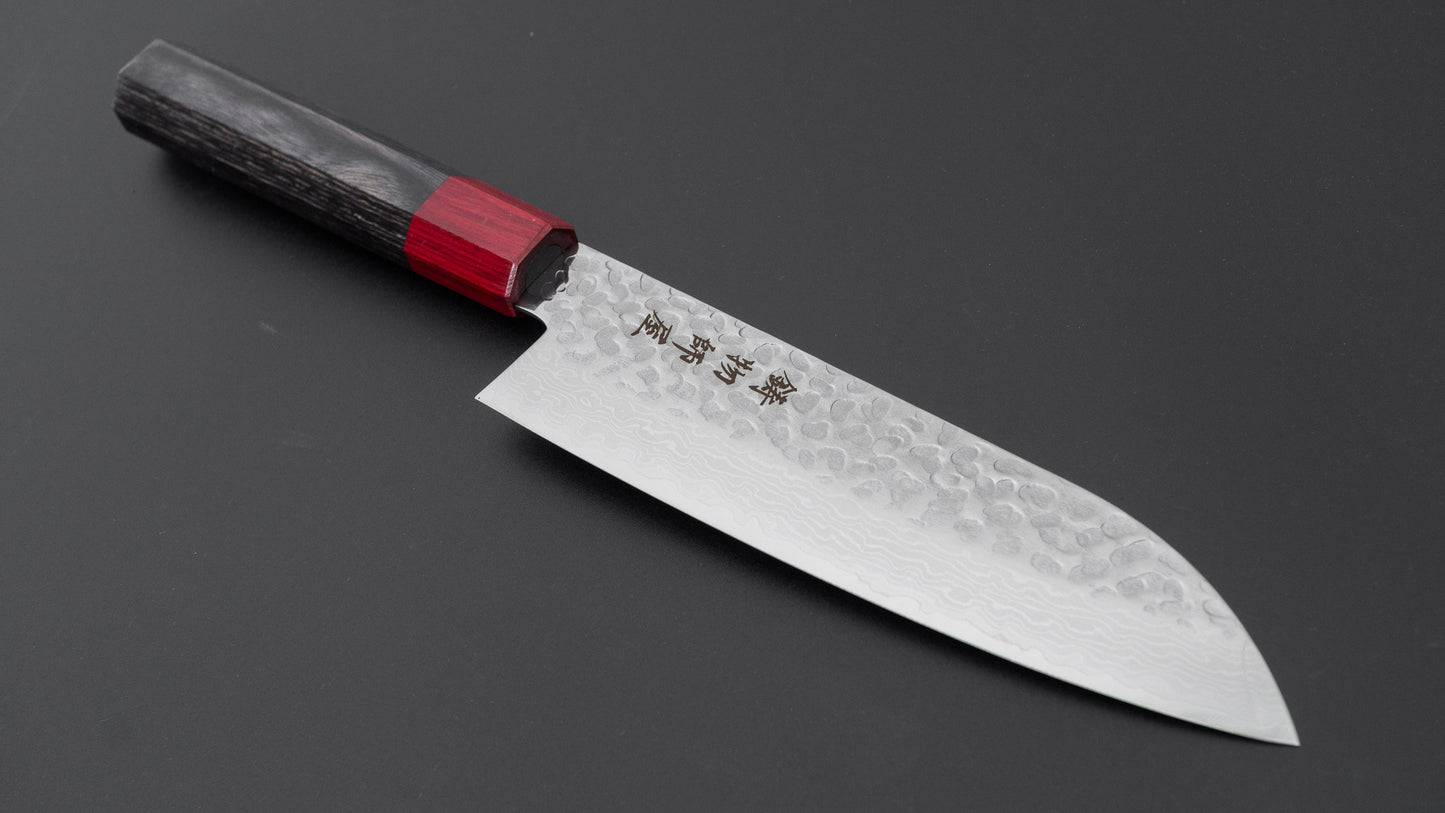Hitohira Imojiya FW VG10 Tsuchime Damascus Santoku Pakka Handle