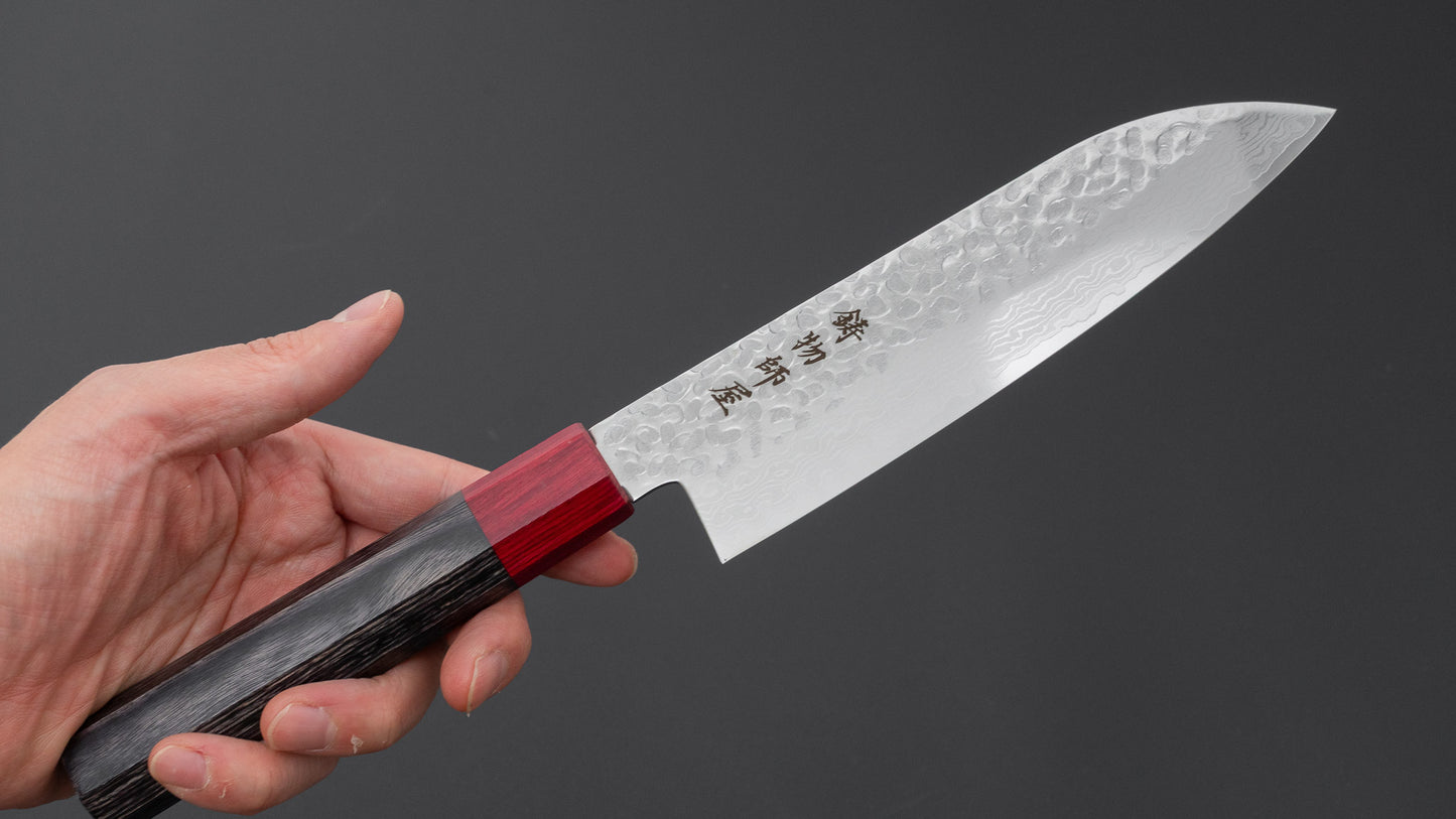 Hitohira Imojiya FW VG10 Tsuchime Damascus Santoku Pakka Handle