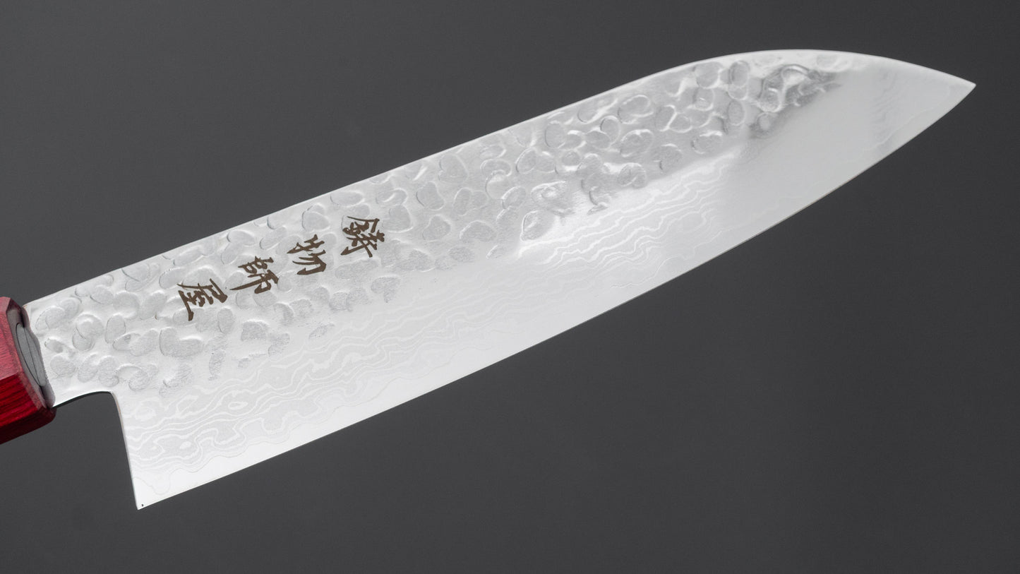 Hitohira Imojiya FW VG10 Tsuchime Damascus Santoku Pakka Handle