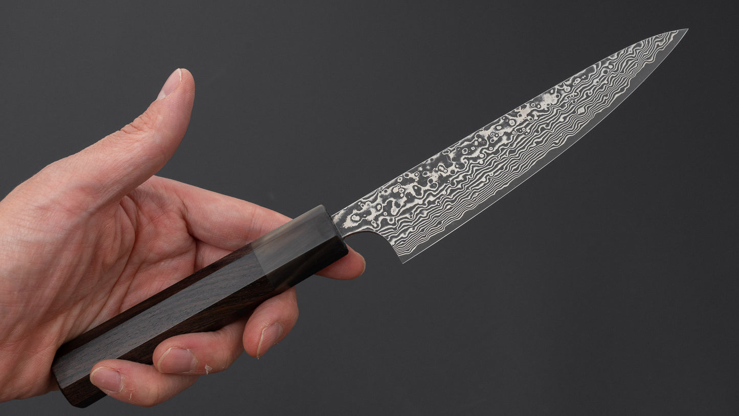 Hitohira Echizen SPG Strix Dark Damascus Petty 135mm Ebony Handle