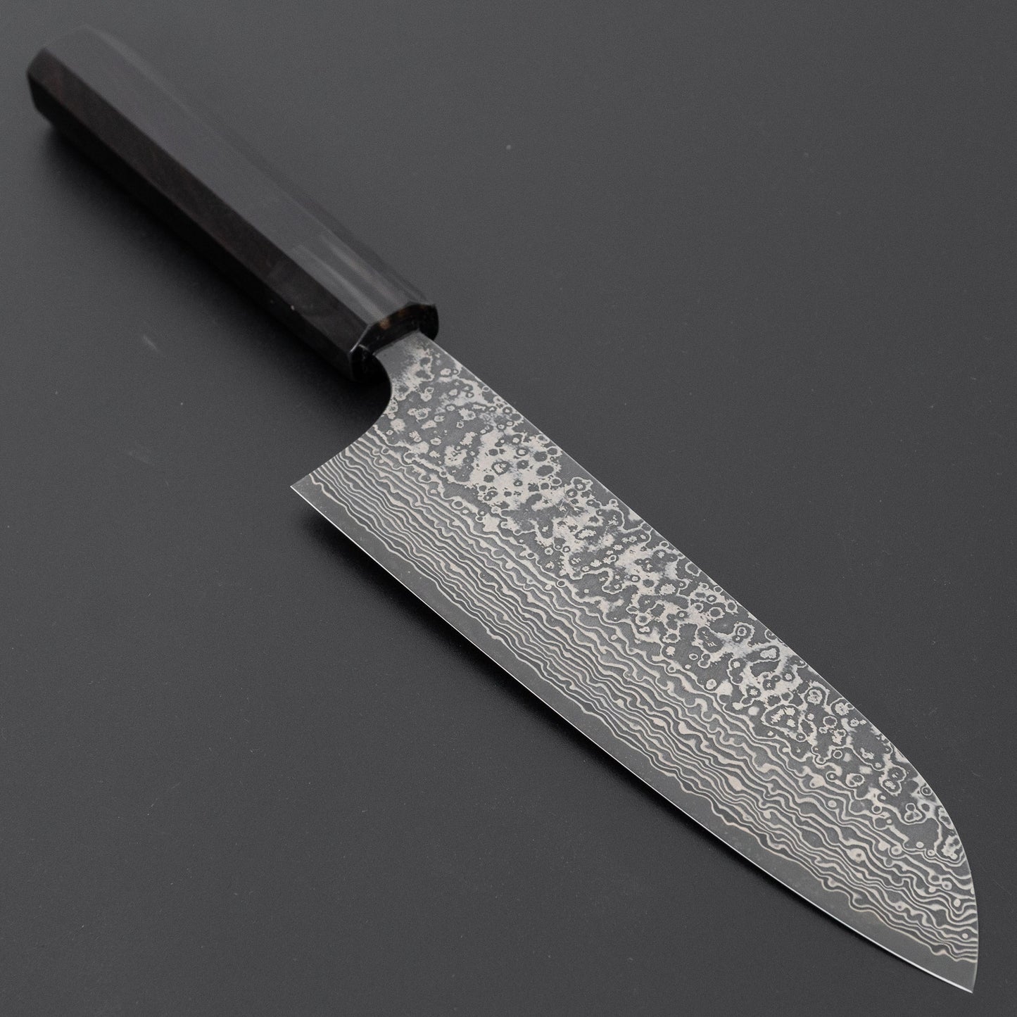 Hitohira Echizen SPG Strix Dark Damascus Santoku 170mm Ebony Handle