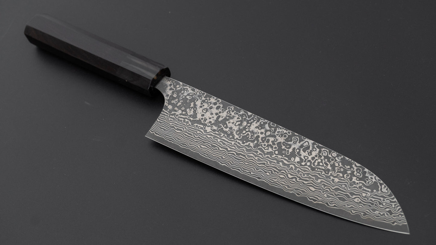 Hitohira Echizen SPG Strix Dark Damascus Santoku 170mm Ebony Handle