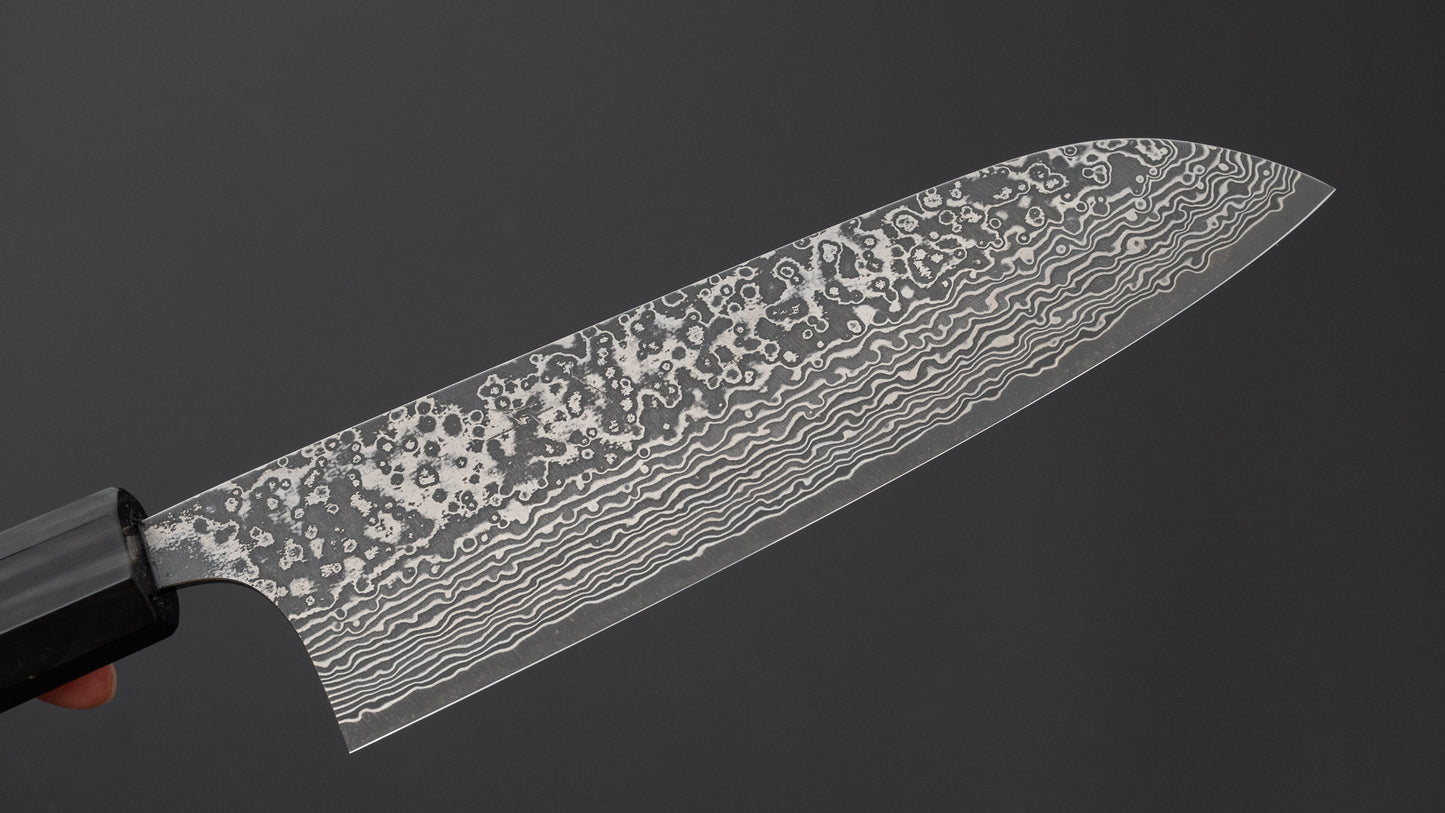 Hitohira Echizen SPG Strix Dark Damascus Santoku 170mm Ebony Handle