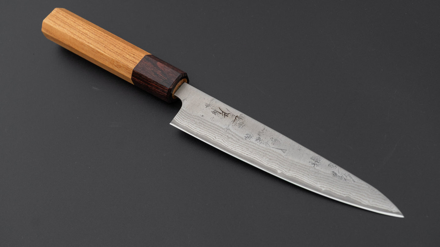 Hitohira Futana Swedish Stainless Nashiji Damascus Petty 135mm Keyaki Zelkova Handle