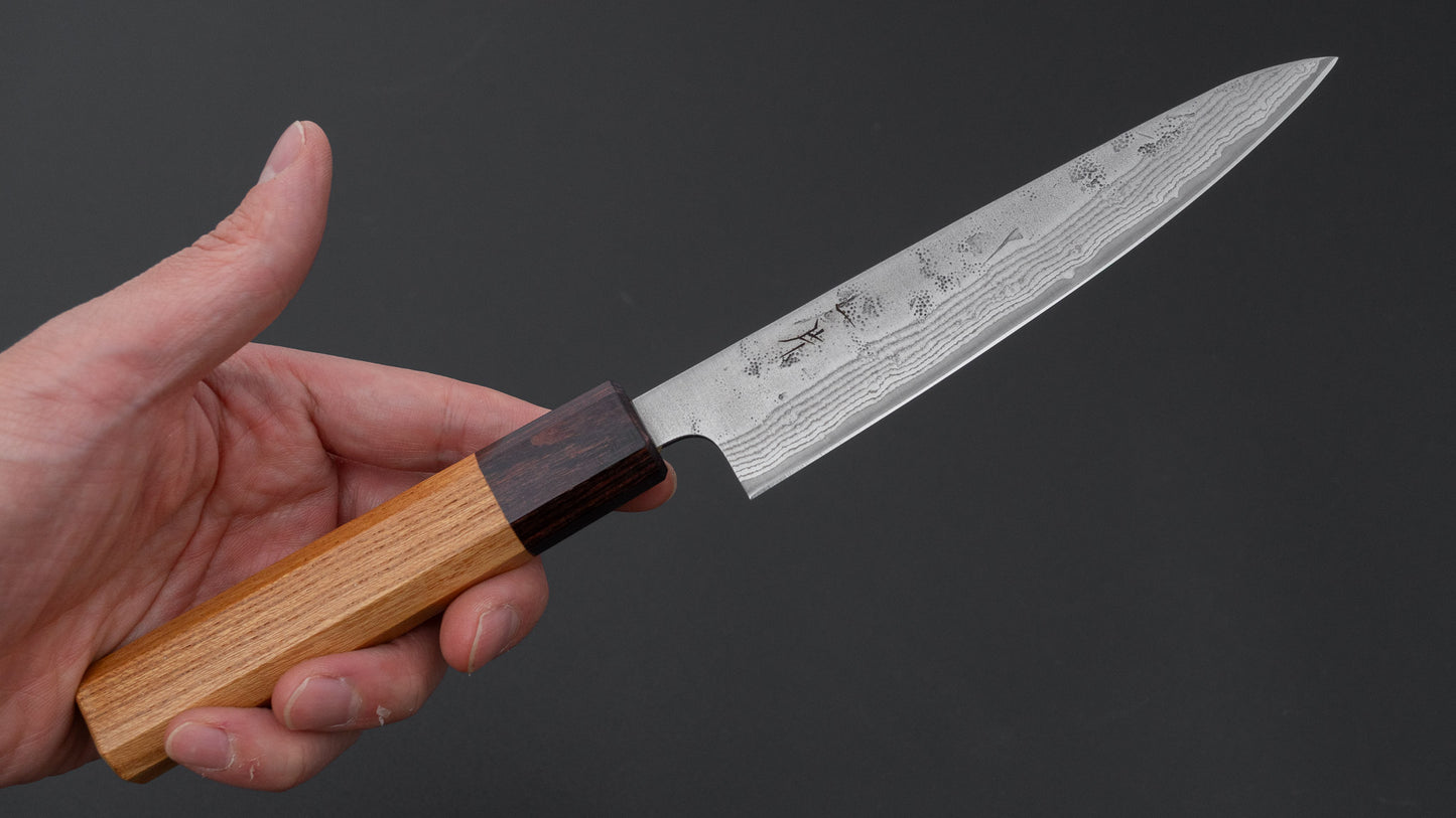 Hitohira Futana Swedish Stainless Nashiji Damascus Petty 135mm Keyaki Zelkova Handle