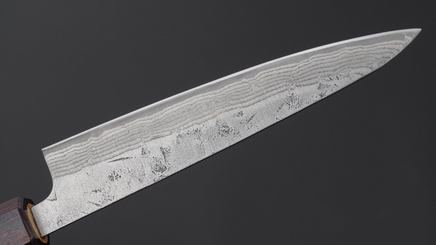 Hitohira Futana Swedish Stainless Nashiji Damascus Petty 135mm Keyaki Zelkova Handle