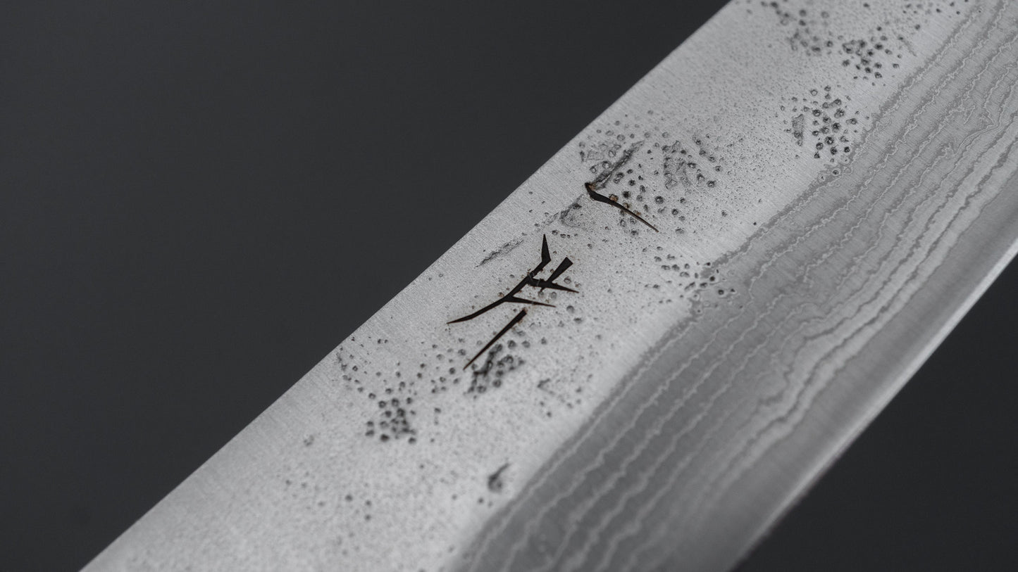 Hitohira Futana Swedish Stainless Nashiji Damascus Petty 135mm Keyaki Zelkova Handle