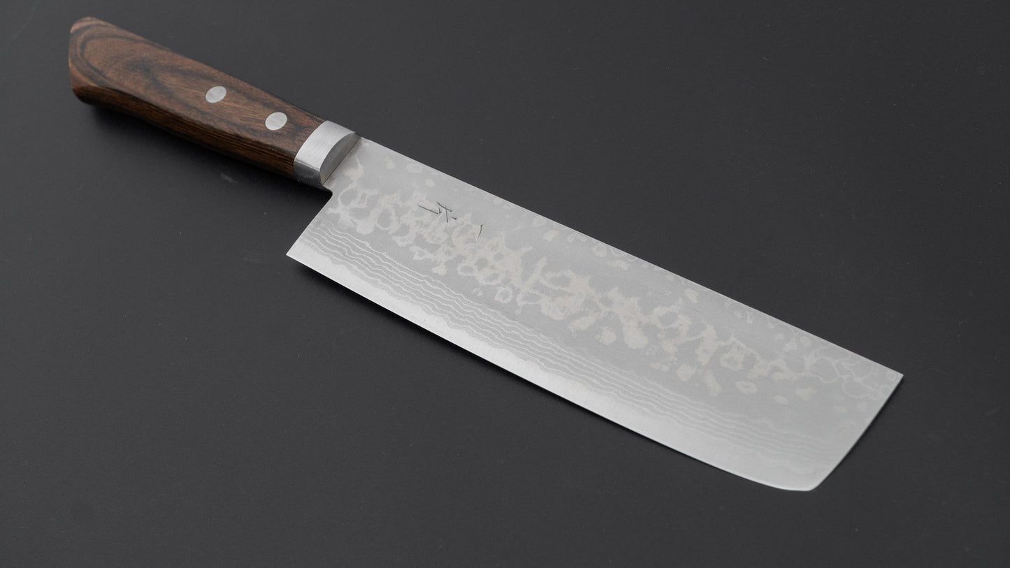 Hitohira NM V10 Damascus Nakiri 165mm Brown Pakka Handle