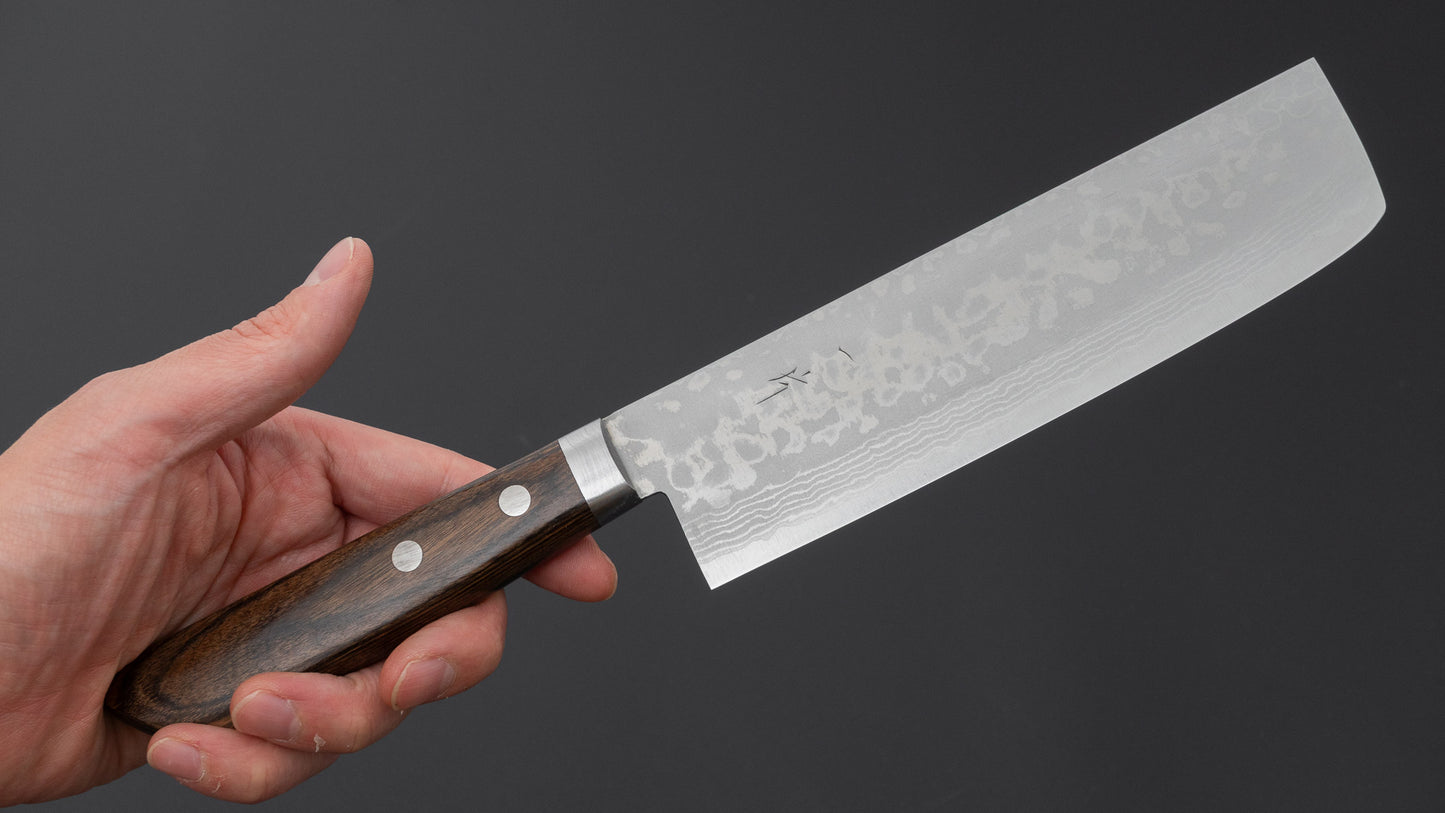 Hitohira NM V10 Damascus Nakiri 165mm Brown Pakka Handle