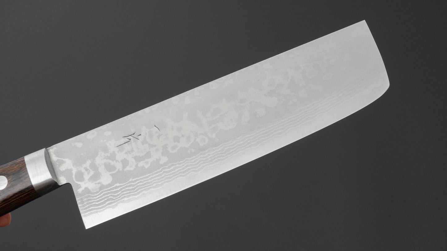 Hitohira NM V10 Damascus Nakiri 165mm Brown Pakka Handle
