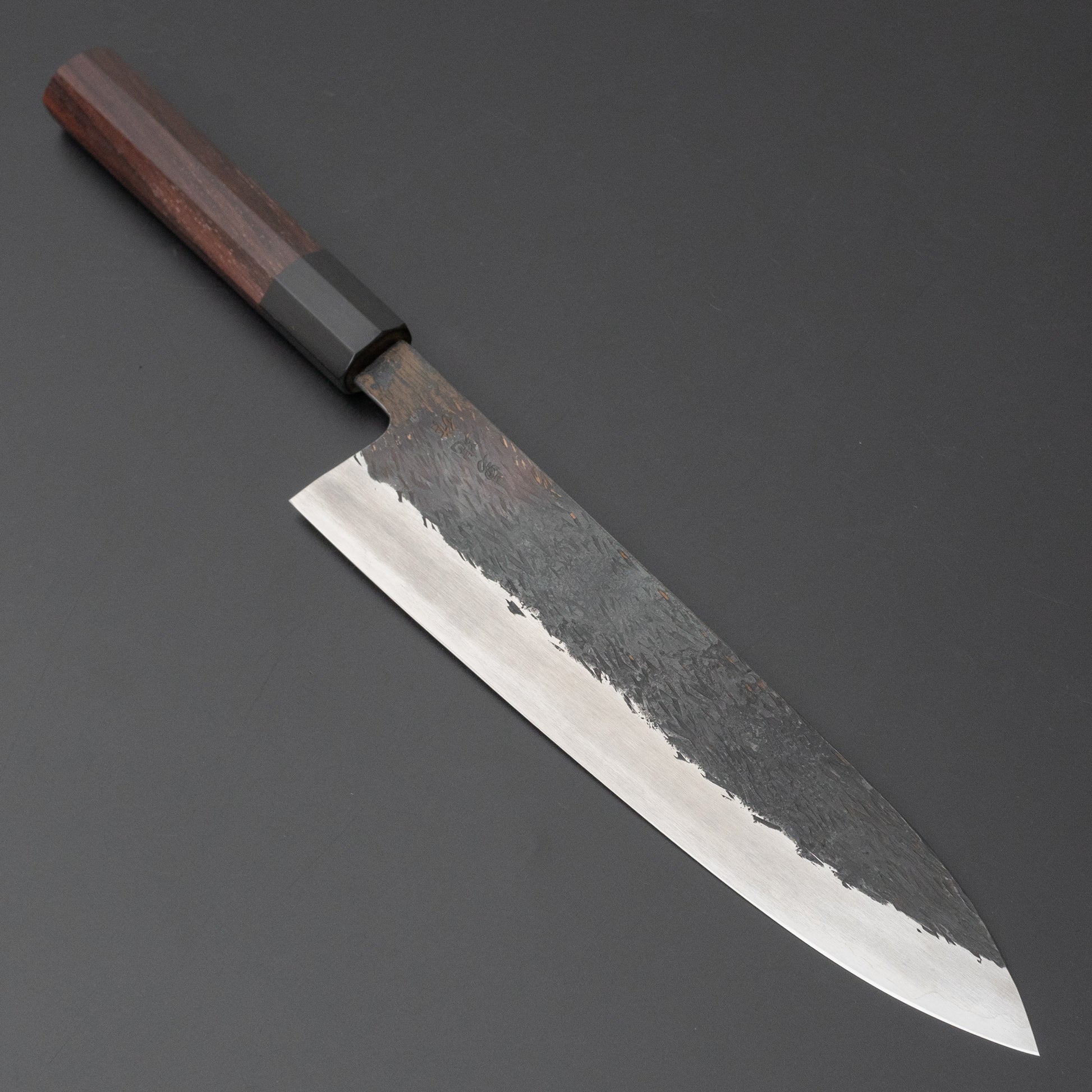 Isamitsu Blue Super Stainless Clad Kurouchi Gyuto 240mm Taihei Rosewood Handle - HITOHIRA