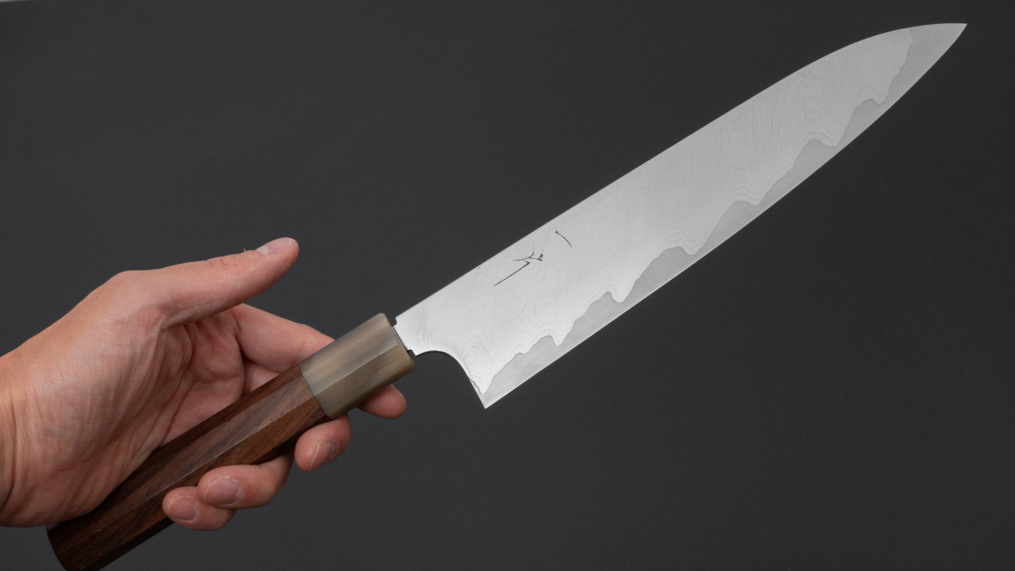 Hitohira Atsushi Nigara Forged SGS Samon Damascus Gyuto 240mm Taihei Rosewood Handle