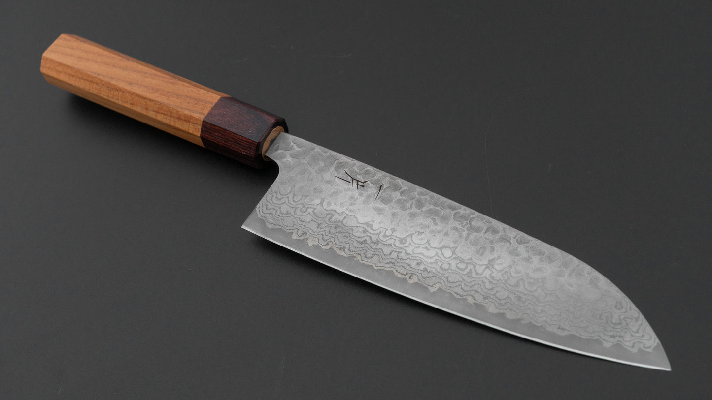 ひとひら ふたな 銀三 槌目ダマスカス 三徳 170mm 欅柄