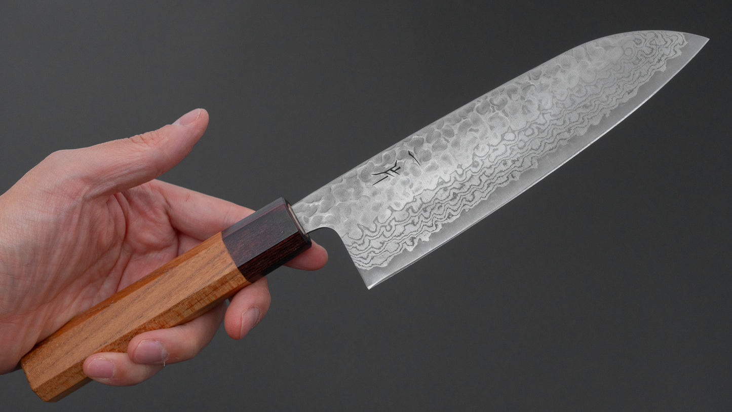ひとひら ふたな 銀三 槌目ダマスカス 三徳 170mm 欅柄