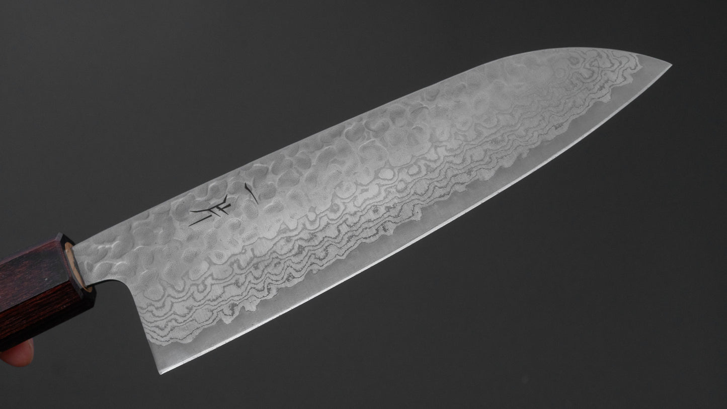 ひとひら ふたな 銀三 槌目ダマスカス 三徳 170mm 欅柄