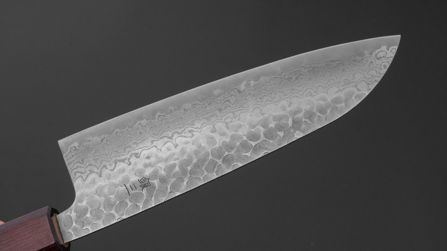 ひとひら ふたな 銀三 槌目ダマスカス 三徳 170mm 欅柄