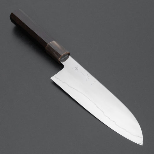Hitohira Kikuchiyo Rou Silver #3 Fully Mirror Polished Santoku Ebony Handle