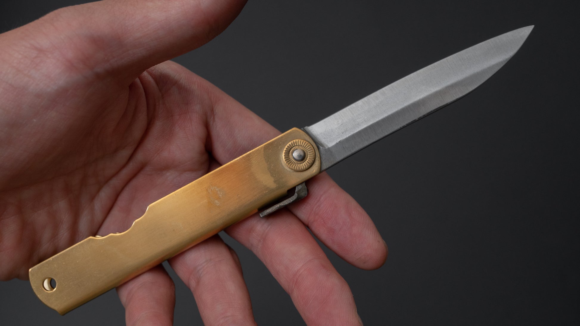Higonokami Custom Folding Knife X Large Brass Handle (#13) - HITOHIRA